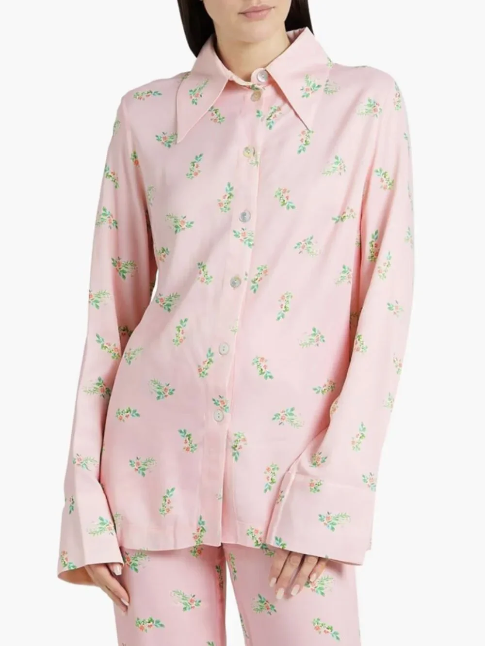 SLEEPER Satin Pajama Top in Pastel Pink Floral Print Size Large Brand New NWT - Picture 5 of 5